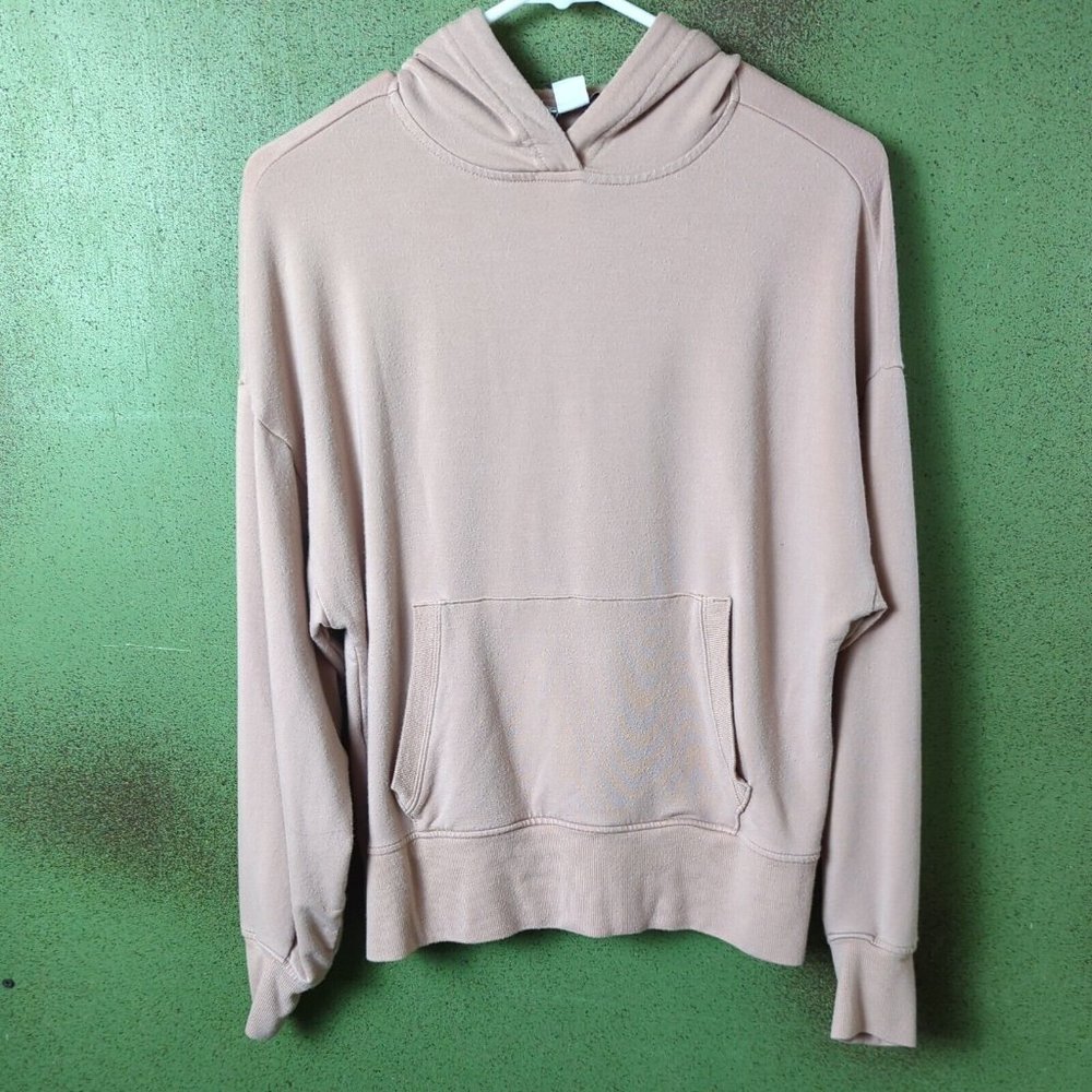 Athleta Womens XS Size Beige Solid Hoodie Sweatshirt Pockets Pullover Casual
